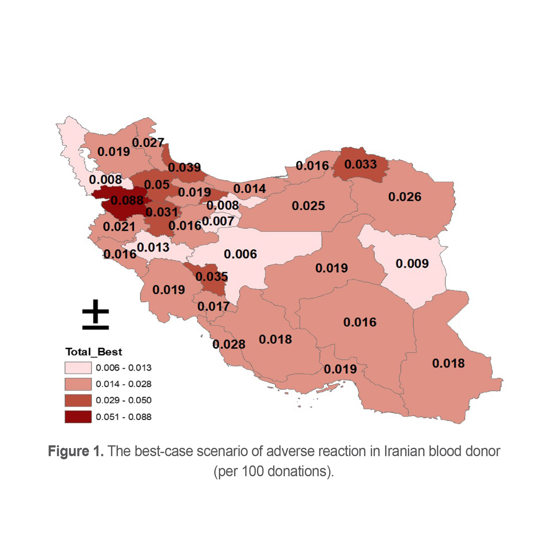 Figure 1. The best-case scenario of adverse reaction in Iranian blood donor (per 100 donations).