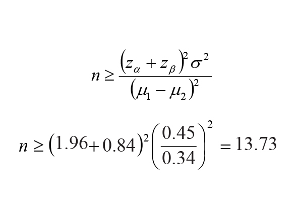 formula (35) and values  and  for each group (18), and 14 individuals were considered for the control and intervention groups.